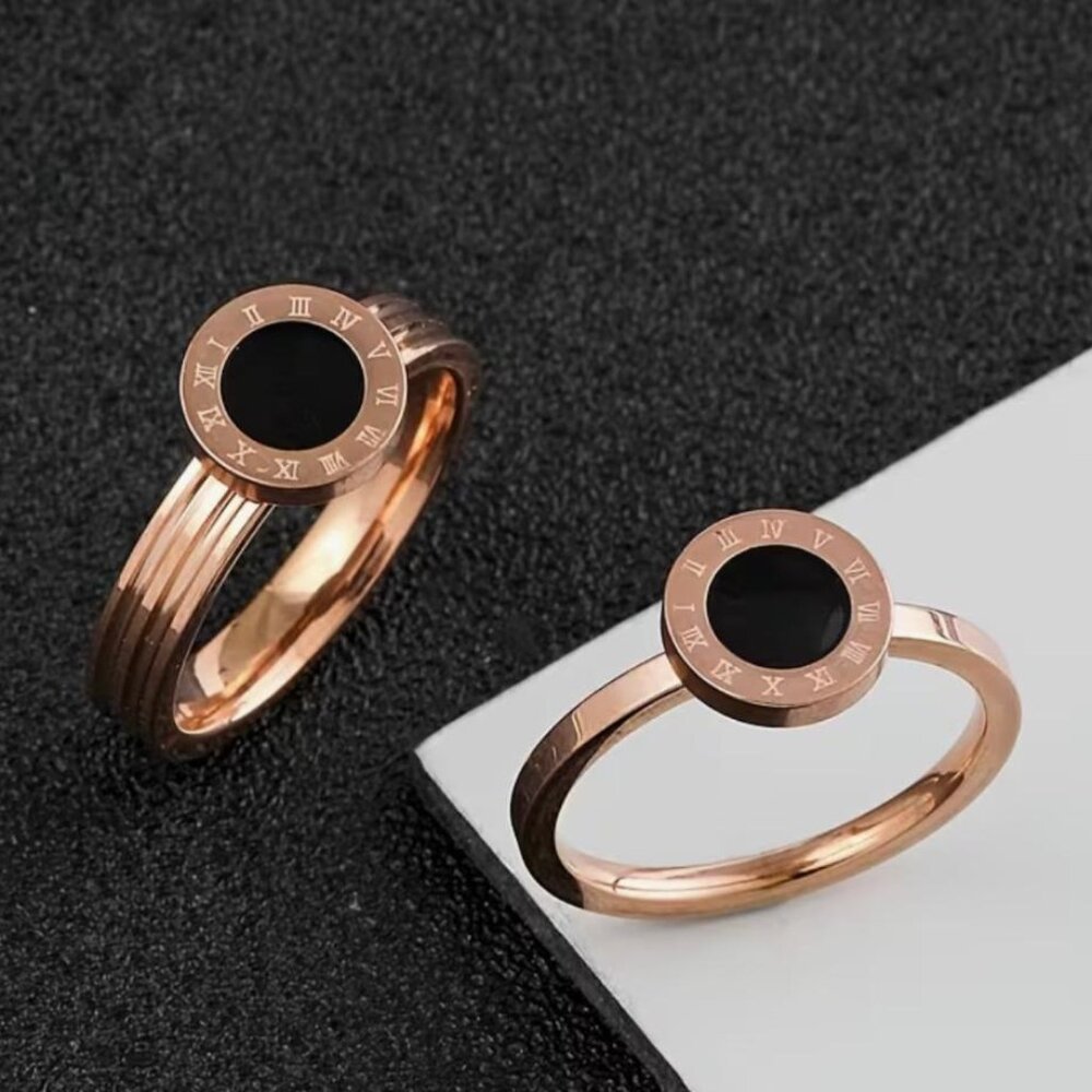 NEW- High-quality stainless steel stud Roman Numbers RING - sz 7- ROSEGOLD (1PC) - Picture 3 of 4